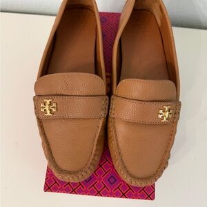 Tory Burch Brown Leather Loafers with Gold Logo